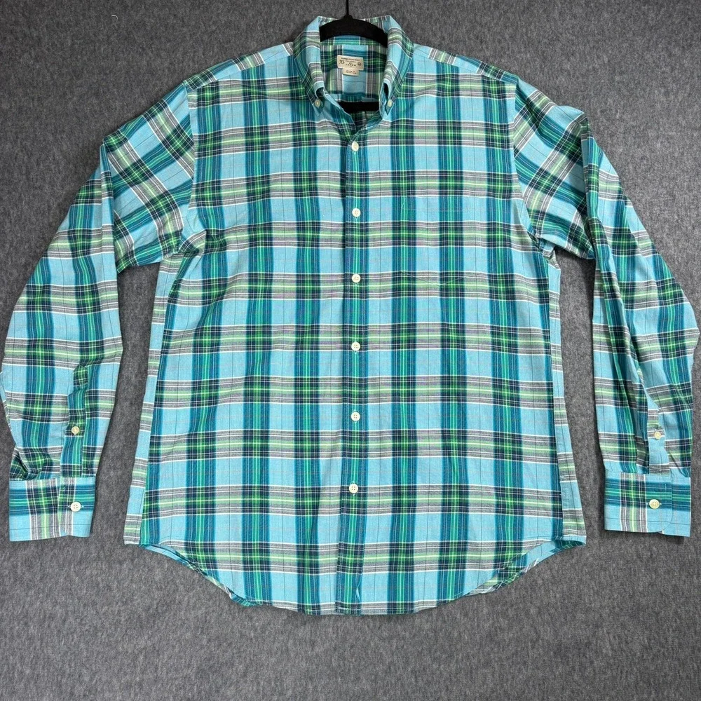 J.Crew Button Down Mens M Blue Summer Plaid Shirt Fit Cotton Long Sleeve